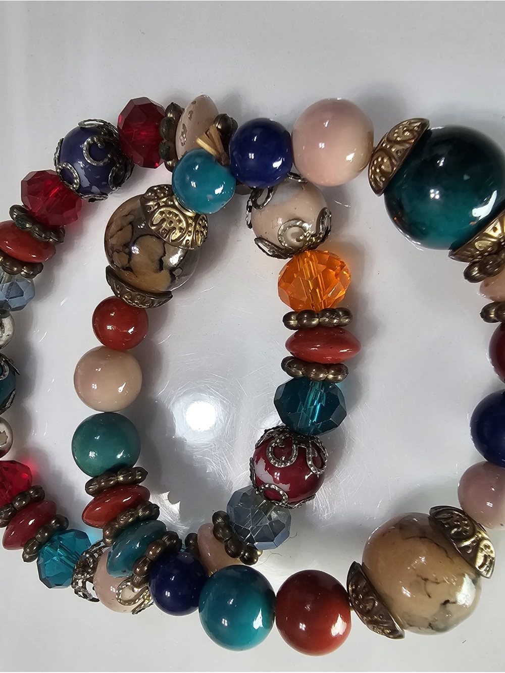 Colorful Multi-Bead Stretch Bracelet - Mixed Gem Tones